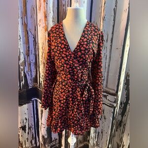 Miami Black and Red Floral Long Sleeve Dress